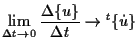 $\displaystyle \lim_{ \Delta t \to 0 } \frac{ \Delta \{ u \} }{ \Delta t }
\to {}^{t} \{ \dot{u} \}$