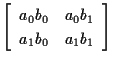 $\displaystyle \left[ \begin{array}{cc}
a_0 b_0 & a_0 b_1 \\
a_1 b_0 & a_1 b_1
\end{array} \right]$