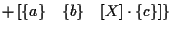 $\displaystyle + \left[ \{ a \} \quad \{ b \} \quad [ X ] \cdot \{ c \} \right] \}$