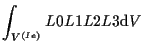 $\displaystyle \int_{V^{(Ie)}}
L0 L1 L2 L3
\mathrm{d} V$