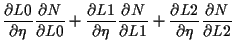 $\displaystyle \frac{ \partial L0 }{ \partial \eta } \frac{ \partial N }{ \parti...
...L1 }
+ \frac{ \partial L2 }{ \partial \eta } \frac{ \partial N }{ \partial L2 }$