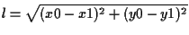 $\displaystyle l = \sqrt{ (x0 - x1)^2 + (y0 - y1)^2 }$