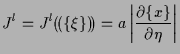 $\displaystyle J^l
=
J^l ( \! ( \{ \xi \} ) \! )
=
a \left\vert \frac{ \partial \{ x \} }{ \partial \eta } \right\vert$